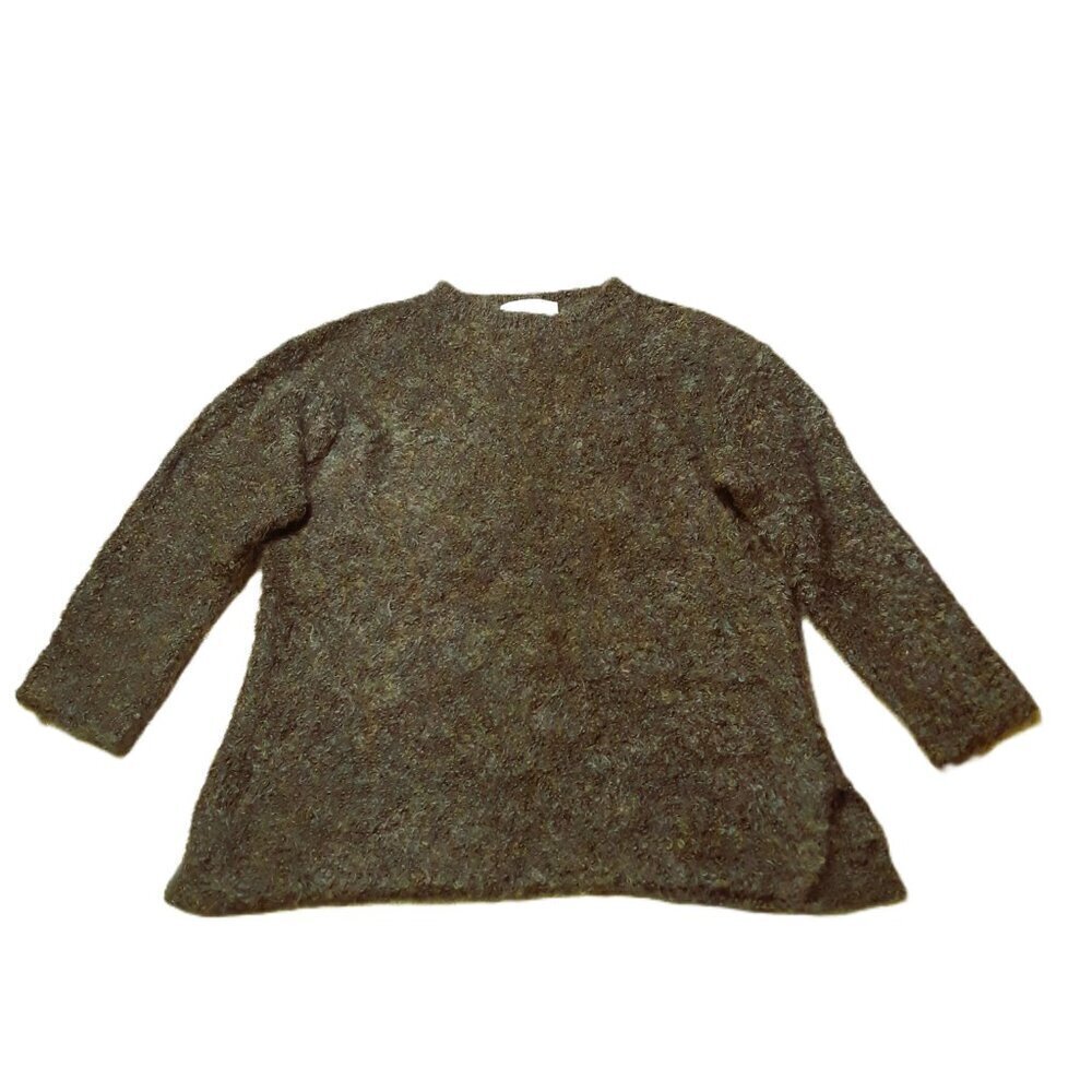 Goblincore Fuzzy Green Mohair Blend Round Neck Dropped Shoulder Sweater L